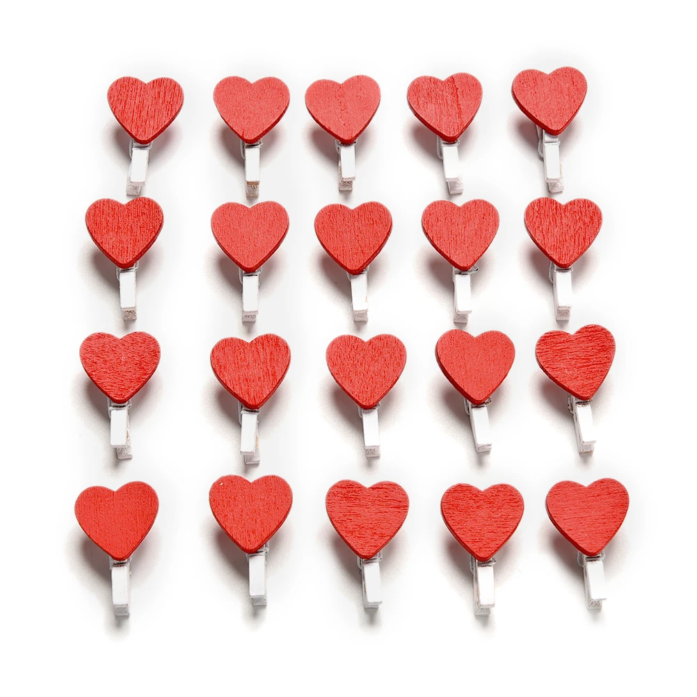 

20Pcs/Pack Mini Heart Love Wooden Clothes Photo Paper Peg Pin Clothespin Craft Postcard Clips Home Wedding Decoration