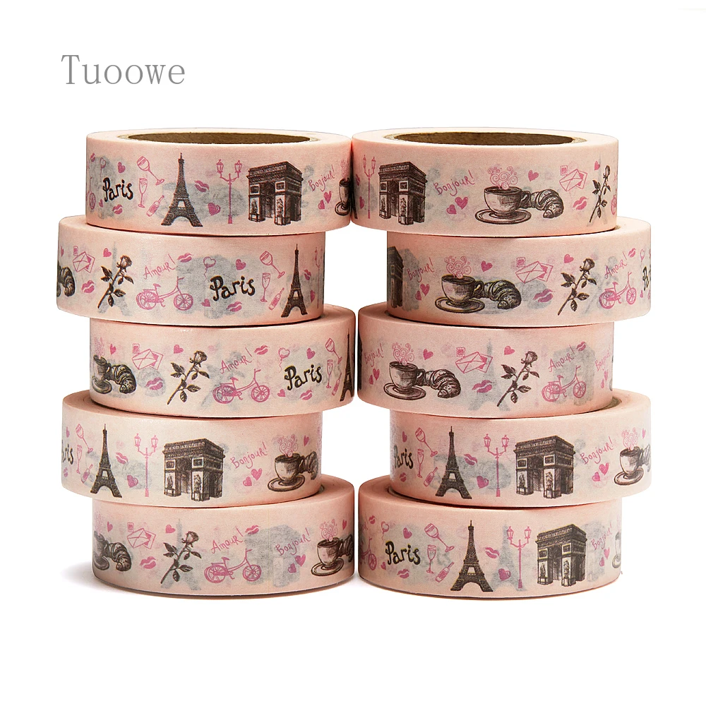 

NEW 10pcs/Lot 15mm x 10m Paris Hand Drawn Symbols Set Catoon Washi Tape Scrapbook Masking Adhesive Washi Tape Stationery