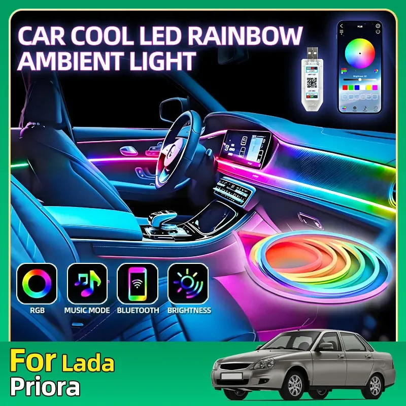 Фото Светодиодная приборная панель автомобиля Радужный окружающий свет RGB Интерьер Красочная неоновая полоса для Lada Priora Vesta Kalina Largus Niva 4x4 Urban XRAY №1
