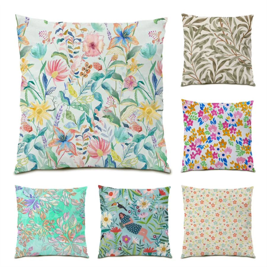 

Polyester Linen Pillow Covers Decorative Cushion Leaf Pillowcase Floral Series Ornamental Pillows for Living Room Velvet E0432
