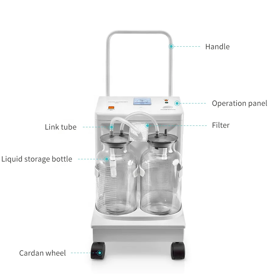 

Hot sell Medical electric suction pump apparatus aspirator double bottles suction trolley unit machine vaccum suction machine