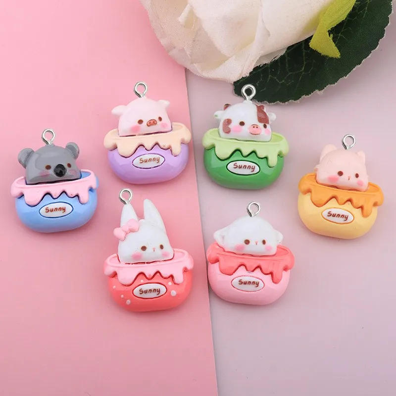 

10Pcs Cartoon Rabbit Cow pig Resin Charms Kawaii Keychain Decorate DIY Earrings Bracelet Jewelry Pendant Phone Hanging Accessory