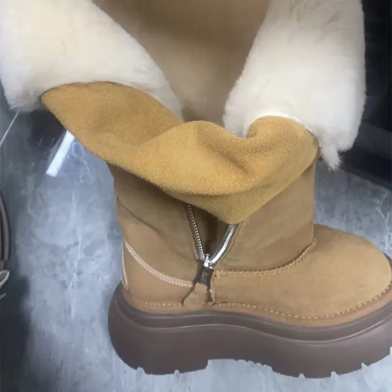 Зимние флисовые теплые меховые сапоги до колена для женщин 2025 г. нескользящие