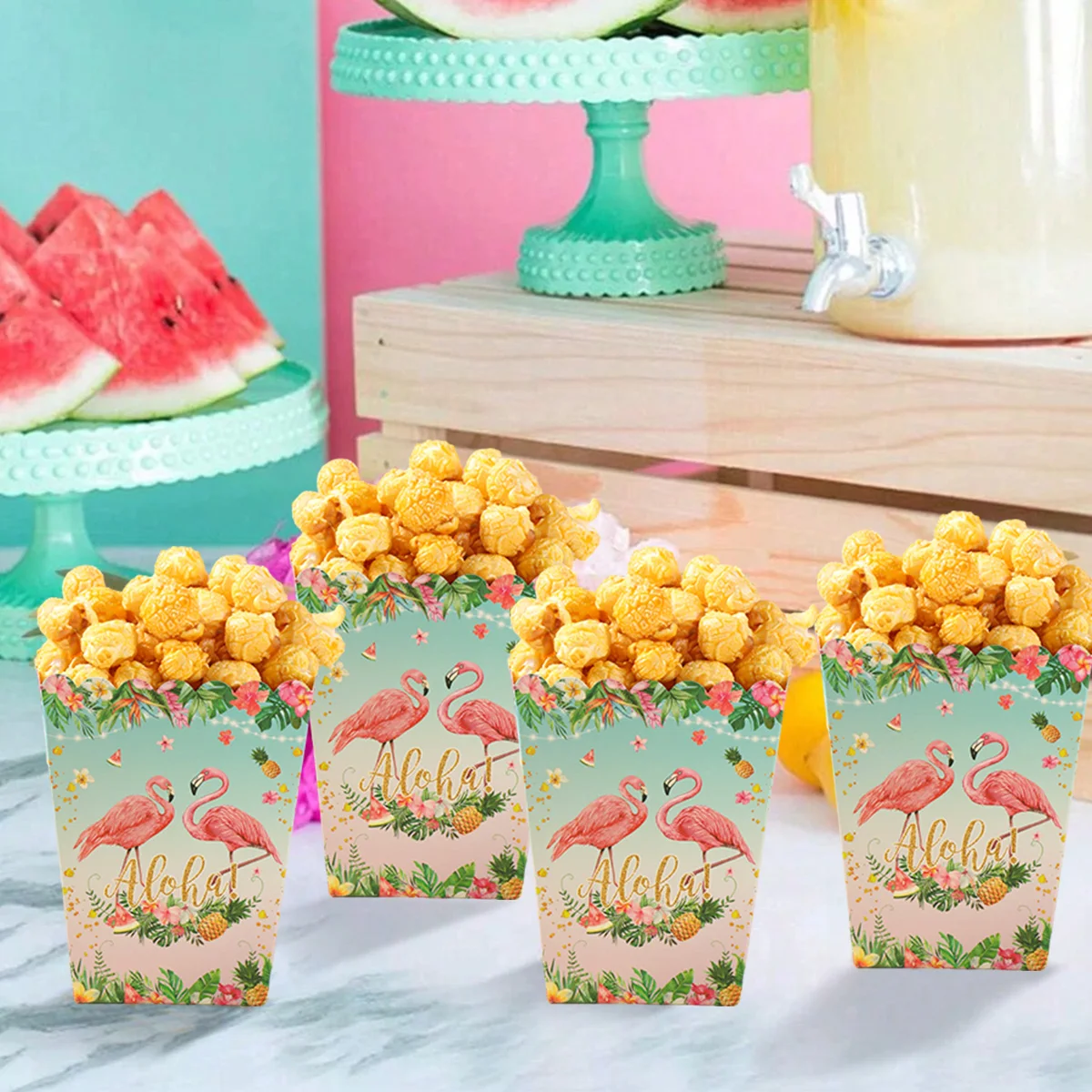 Гавайские гирлянды с фламинго коробка для попкорна летние пляжные украшения дня