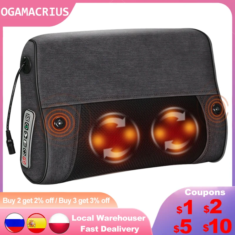 Ogamacrius Gift Massage Pillow Neck Black Color Electric Healthy Home Use Heated Full Body Shiatsu Shoulder Supply Price