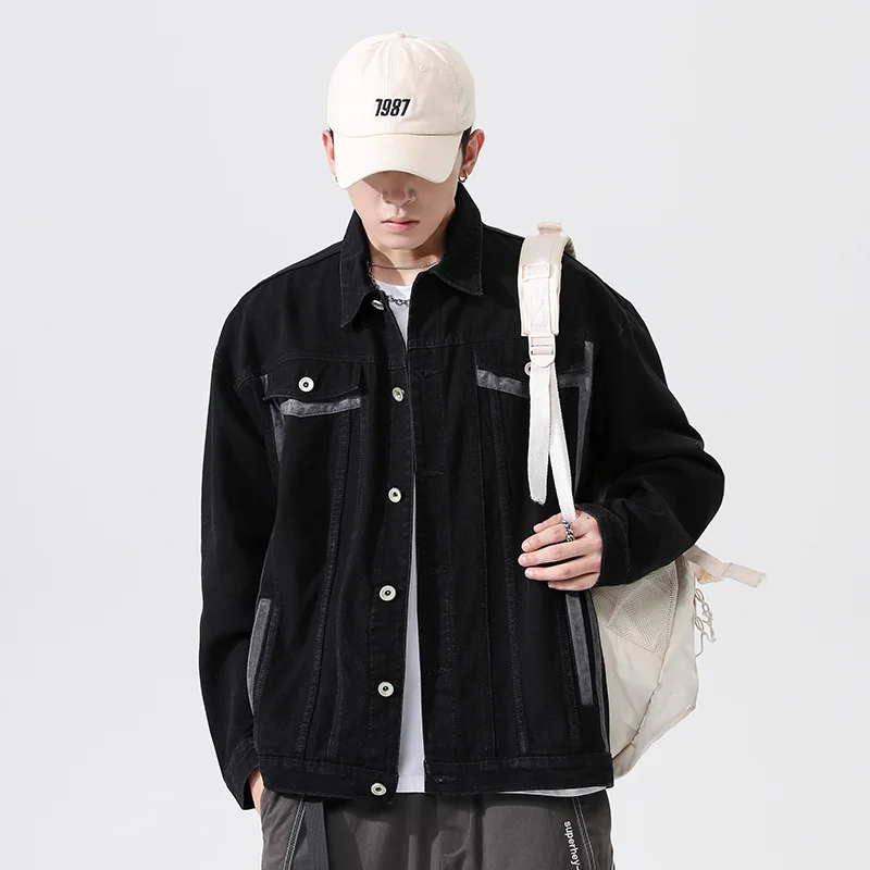 

2022 Autumn Jean Jacket Men Cotton Denim Jacket Male Casual Solid Color Lapel Jeans Jacket Men Slim Fit Quality Mens Jackets