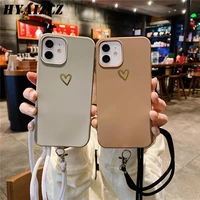silicone love heart phone case for iphone 13 12 mini se 2020 11 promax xr xs 7 8 plus soft tpu back cover with crossbody lanyard
