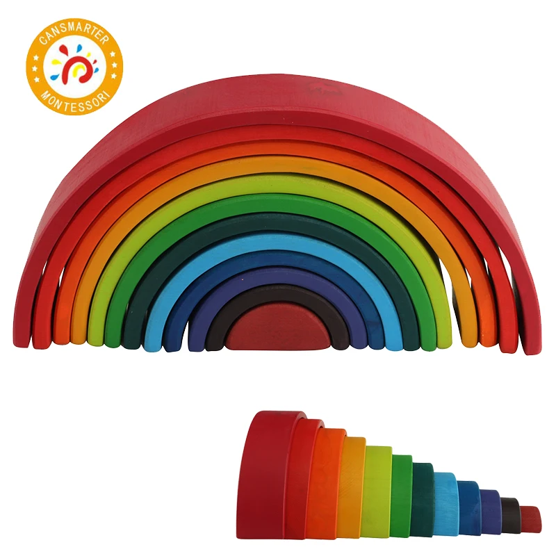 

Montessori Materials Baby Toys Wooden 12pcs Rainbow Bridge Blocks Games Learning Educational Sensory Inspired Toys for Children