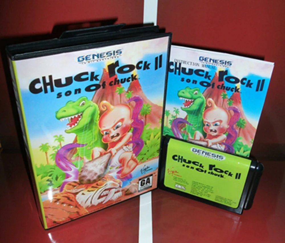 Chuck Rock 2 с коробкой и ручным картриджем для 16-битной игровой карты Sega MD системы