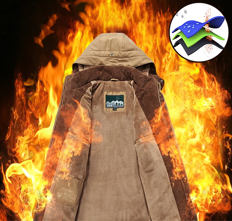 Mens Hooded Fleece Jacket Winter New Cotton Padded Warm Parkas Coat Fashion Casual Windproof Thermal Hat Detachable Overcoat 7XL