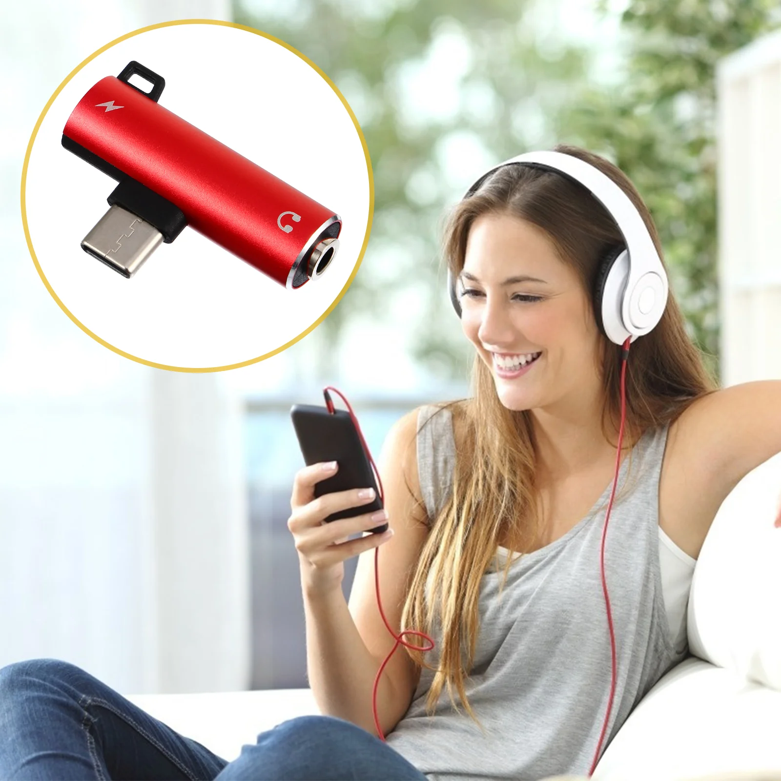 

Earphone Converter Type Usb Headphone Audio Adapter Aux Adaptor Earbud Splitter Type- Dual Charging
