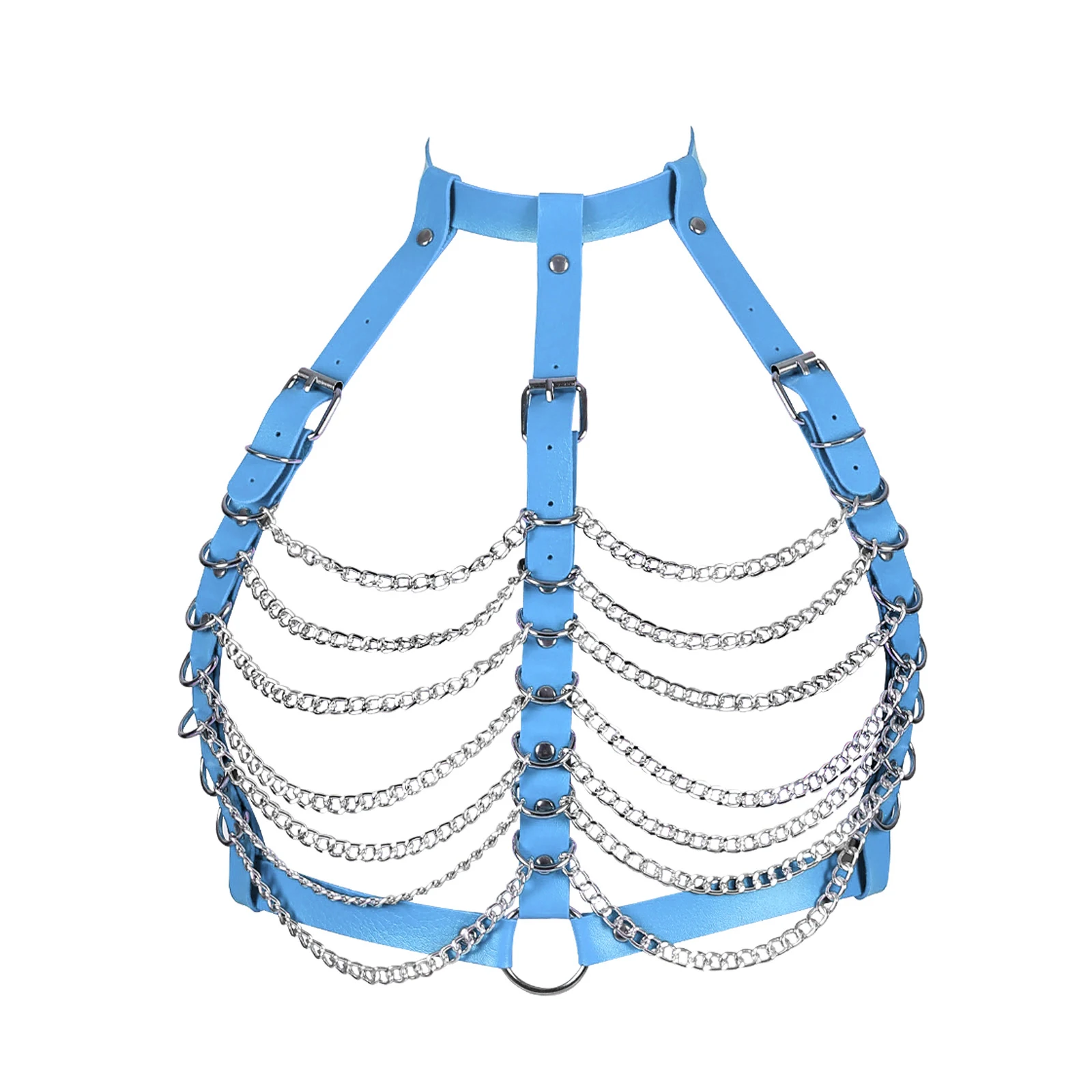 Goth Clothing Sexy Lingerie BDSM Red PU Leather Body Chain Harness Bralette Garter Belt Cage Bra Erotic Pole Dance Rave Wear