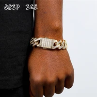 aaa iced out baguette zircon cuban chain for mens 789 inches hiphop 19mm gold silver bracelet luxury party jewelry