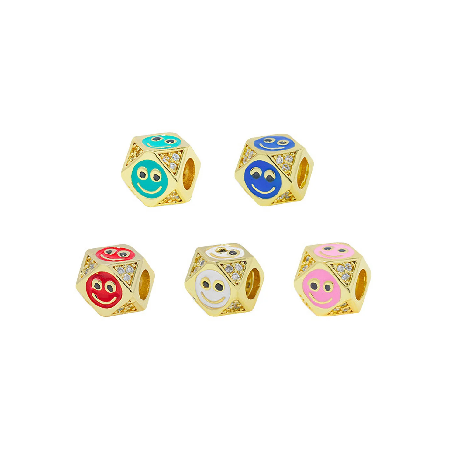 

Enamel Zirconia Rhombus Beaded Smiley Face Gold-plated Charm For Jewelry Making Necklace Bracelet DIY Copper Accessories Supply