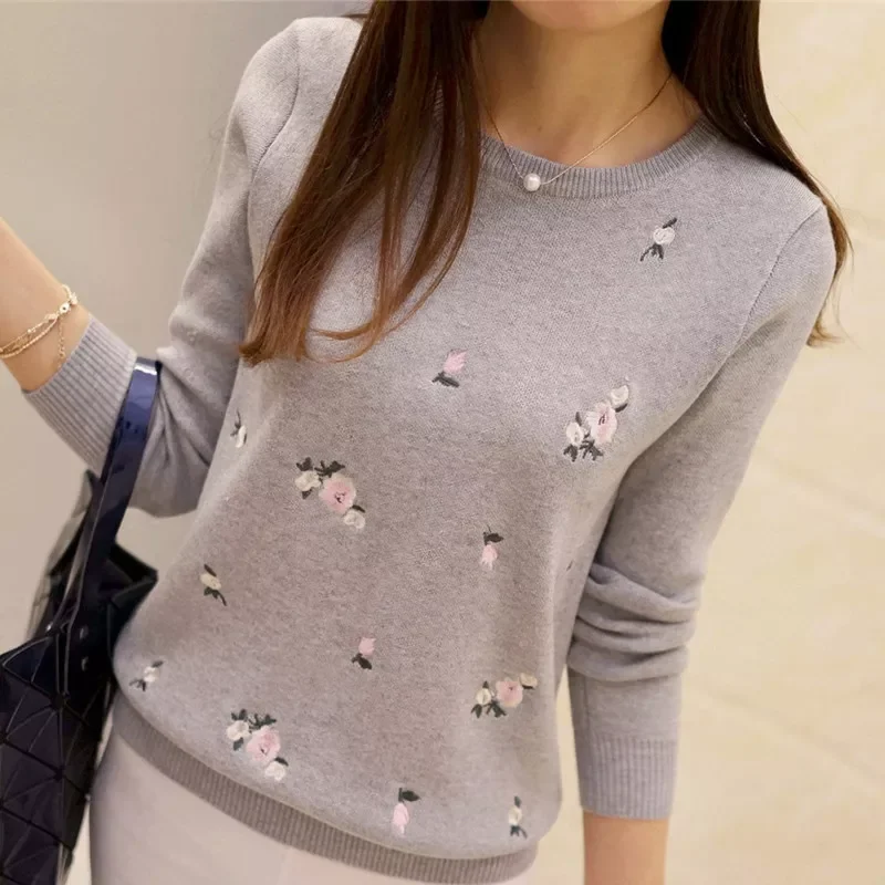 

NEW 2023 Autumn Sweater Women Embroidery Knitted Winter Women Sweater And Pullover Female Tricot Jersey Jumper Pull Femme
