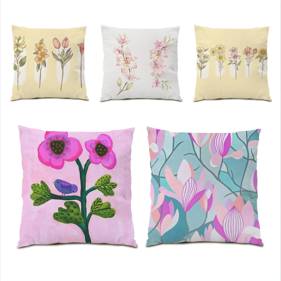 

Decoration Home Decor Fashion Cushions Cover Pillow Covers Decorative Cushion Polyester Linen Beautiful Flower Pillowcase E0772