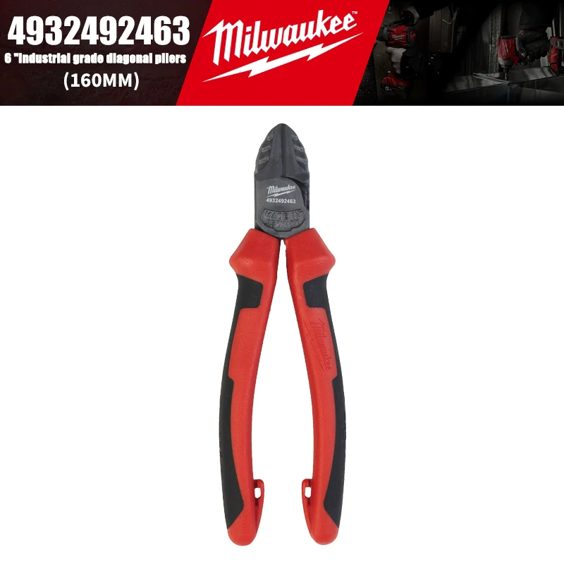 Фото Промышленные диагональные плоскогубцы Milwaukee 6 дюймов (160 мм), многофункциональные портативные плоскогубцы, с острыми лезвиями для резки, 4932492463 №3
