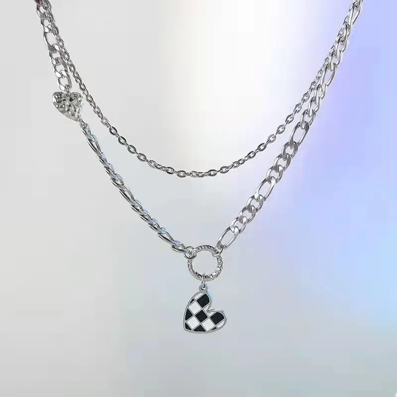 Двухслойное ожерелье Yihao в новой шахматной доске женское стиле хип-хоп ниша