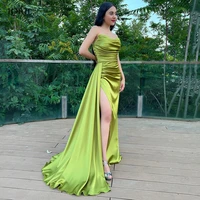 lorie mint green formal evening dresses draped off shoulder side slit prom gowns mermaid bodycon pleated backless party dress