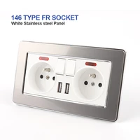 fr standard household wall mount dual power outlet ac 110250v 16a stainless steel panel outlet with usb type c power port