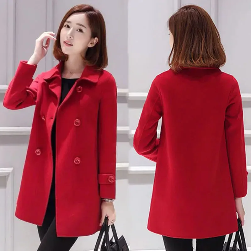 

New Autumn Winter Woolen Coat Women's Korean Elegant Slim Long Wool Jacket Casual Female Trench Outerwear Parker Overcoat 4XL