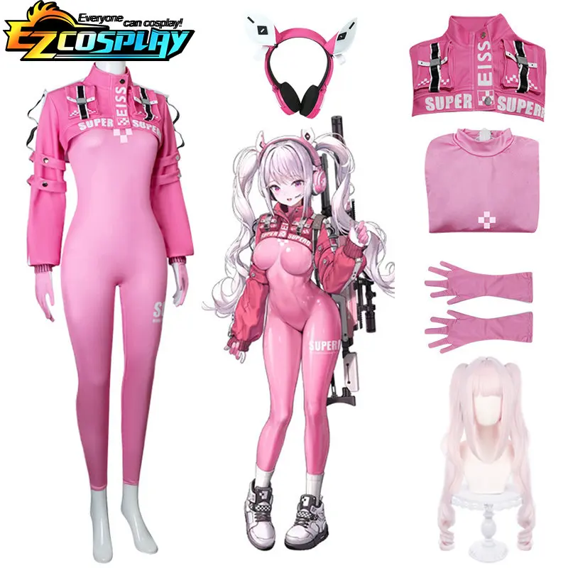 

Women Girls Game Victory Alice Nikki Cosplay Pink Costume Bodysuit Tights Fighting Suit Halloween Uniform Gloves