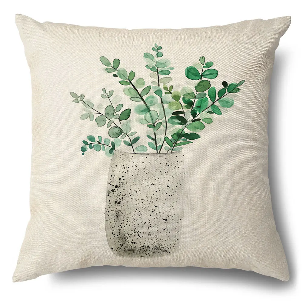 Наволочка с зелеными листьями, льняная декоративная наволочка в простом стиле, домашний декор, наволочка для дивана в гостиную 60x60 50x50 45x45