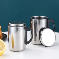 large stainless steel coffee tea mug with lid black handle drinkware double wall beer milk water cups travel drinking mug gift