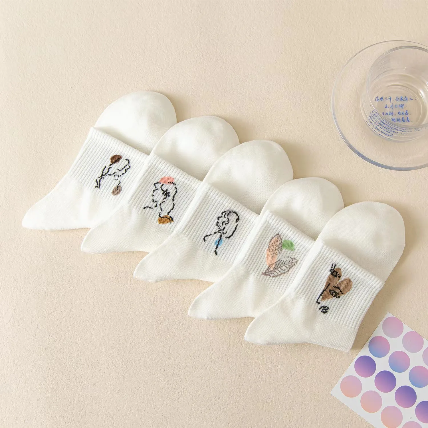 2023 New Spring Summer Elegant Girl Pattern Design Women's Socks Simple White Cotton Middle Sock for Lady Long Sport Sox 10 Pair