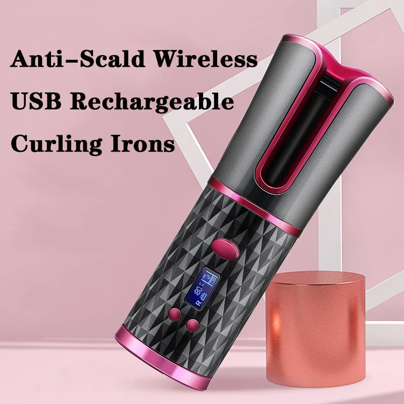 

Anti-Scald Wireless USB Rechargeable Curling Irons Automatic Hair Curler Cordless Auto Rotating Curling Wand Hair Styling Tools