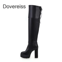 winter for woman fashion new sexy pure color white platform white block heels clear heels boots over the knee boots 41 42 43
