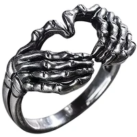 gothic skeleton skull hand heart rings for men vintage punk love gesture finger couple ring women wedding hip hop jewelry gift