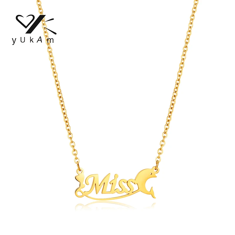 YUKAM Cute Dolphin Steel Necklace Custom Stainless Necklaces Women Special Customized Name Women's Trendy Gifts Customizable