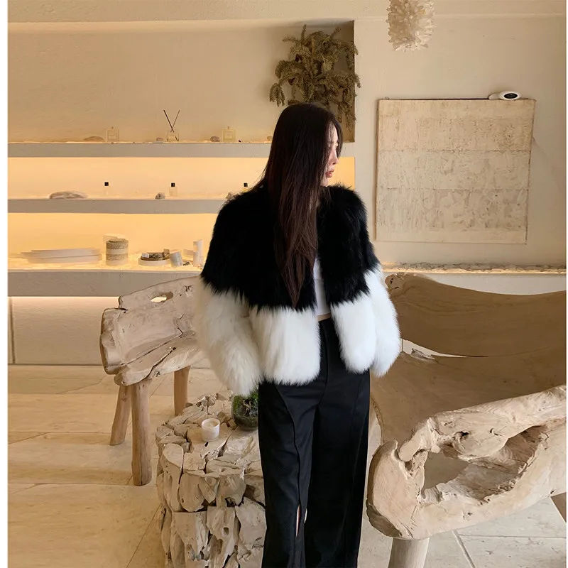 Women's Fur Jacket Short Autumn and Winter Fashion Thickened Warm Color Matching Faux Fur Coat for Women Winter Coat Women