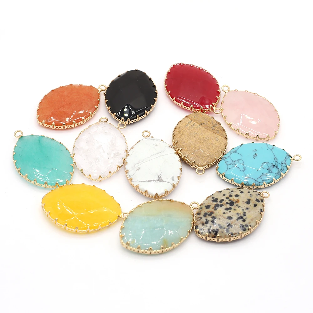 

Natural Drop Shape Stone Lace Pendant Crystal Rose Quartz Turquoise Yellow Jade Amazonite Charms for Jewelry Making DIY Crafts