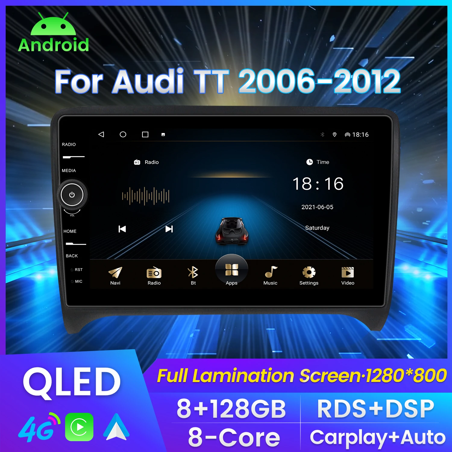 

Автомагнитола 8G + 128G Android 10 QLED 4G LTE, мультимедийный видеоплеер для Audi TT MK2 8J 2006 2007-2012, навигация GPS SWC WIFI RDS