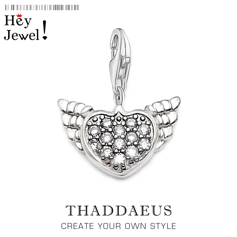 

Classic Winged Heart Charm for Women Men 925 Sterling Silver CZ Pave Fashion Feather Pendant Jewelry Gift Fit Necklace