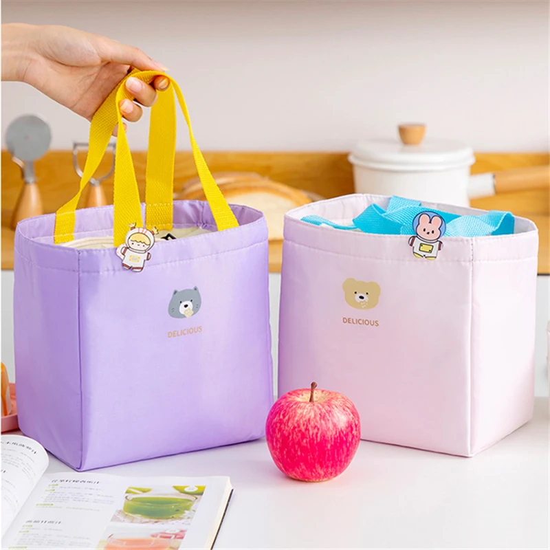 

Cartoon Drawstring Insulated Lunch Bag Thermal Cooler Handbags Bento Pouch Container Portable Picnic School Food Storage Bags