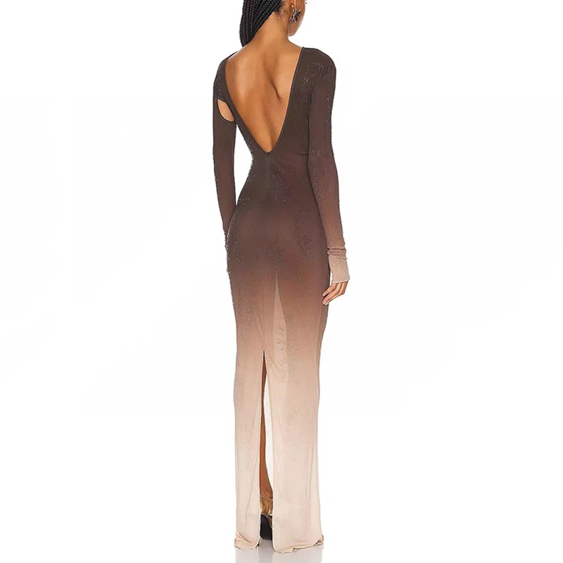 Женское платье с градиентом модное облегающее сексуальное длинное открытой