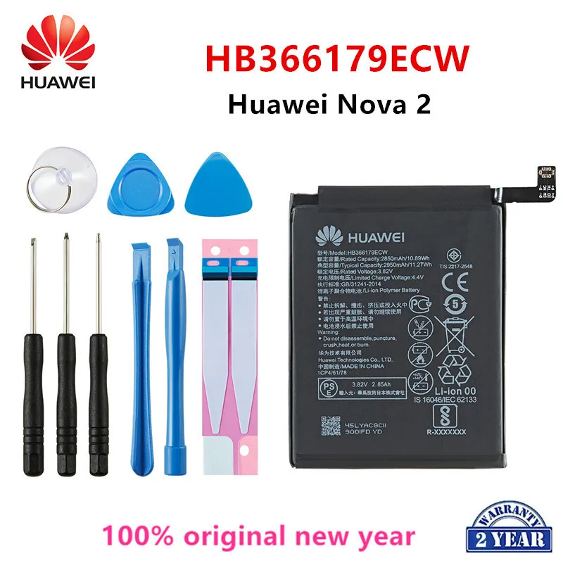 Оригинальный аккумулятор Hua Wei 100% HB366179ECW 2950 мАч для Huawei Nova 2 Nova2, фотоаккумулятор + Инструменты