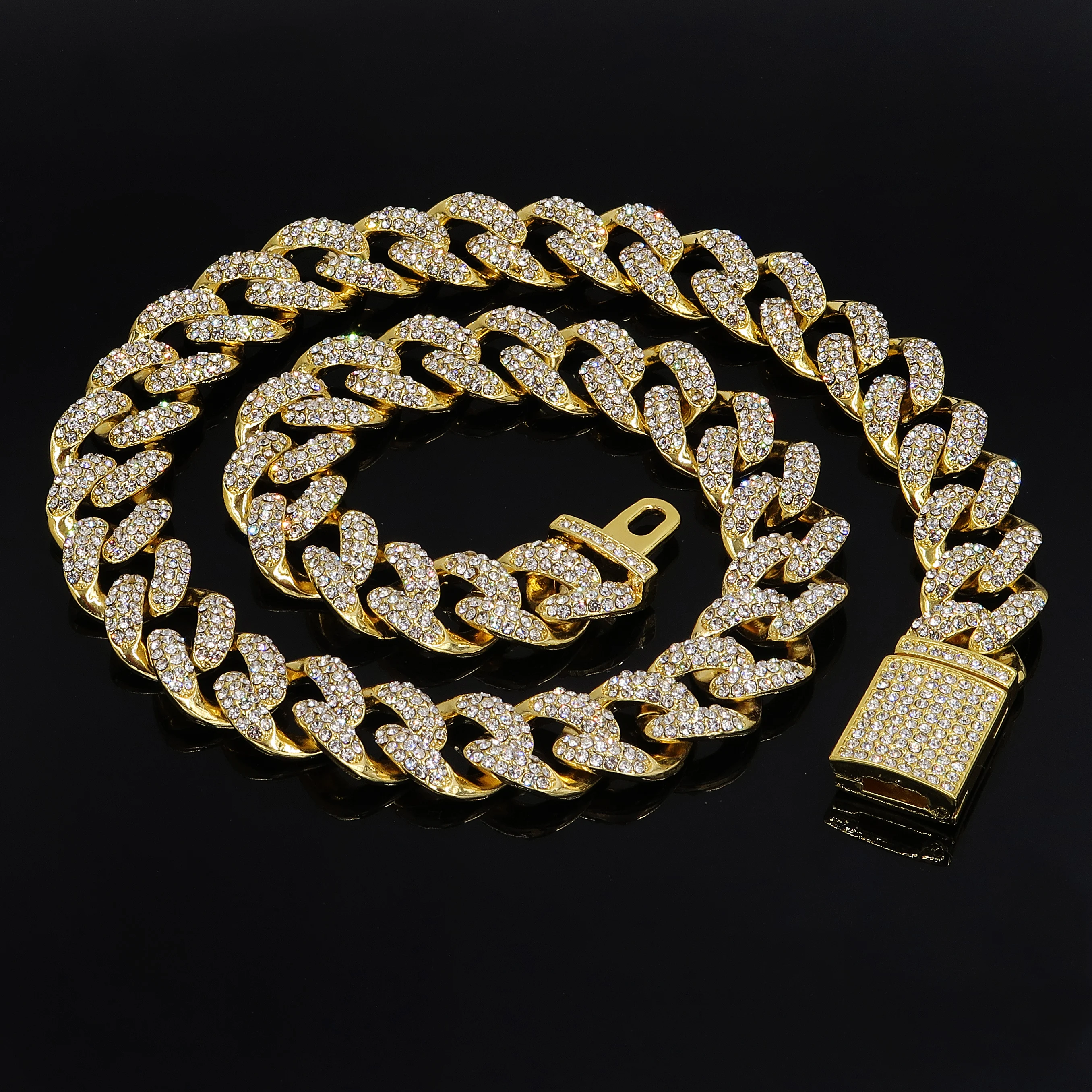 

Цепочка мужская 15 мм, цепь в стиле хип-хоп, кубинская цепь, сверкающая ромбическая цепь, модные ювелирные украшения