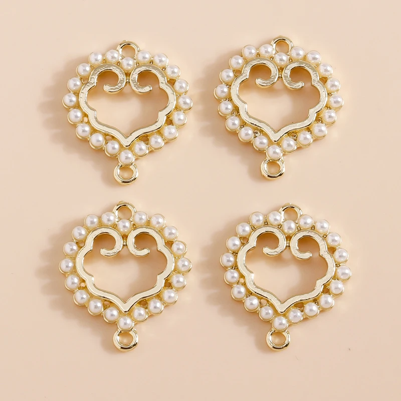 

4pcs 17x20mm Cute Imitation Pearl Love Heart Charms Connectors for Jewelry Making DIY Handmade Bracelets Necklaces Crafts Gifts