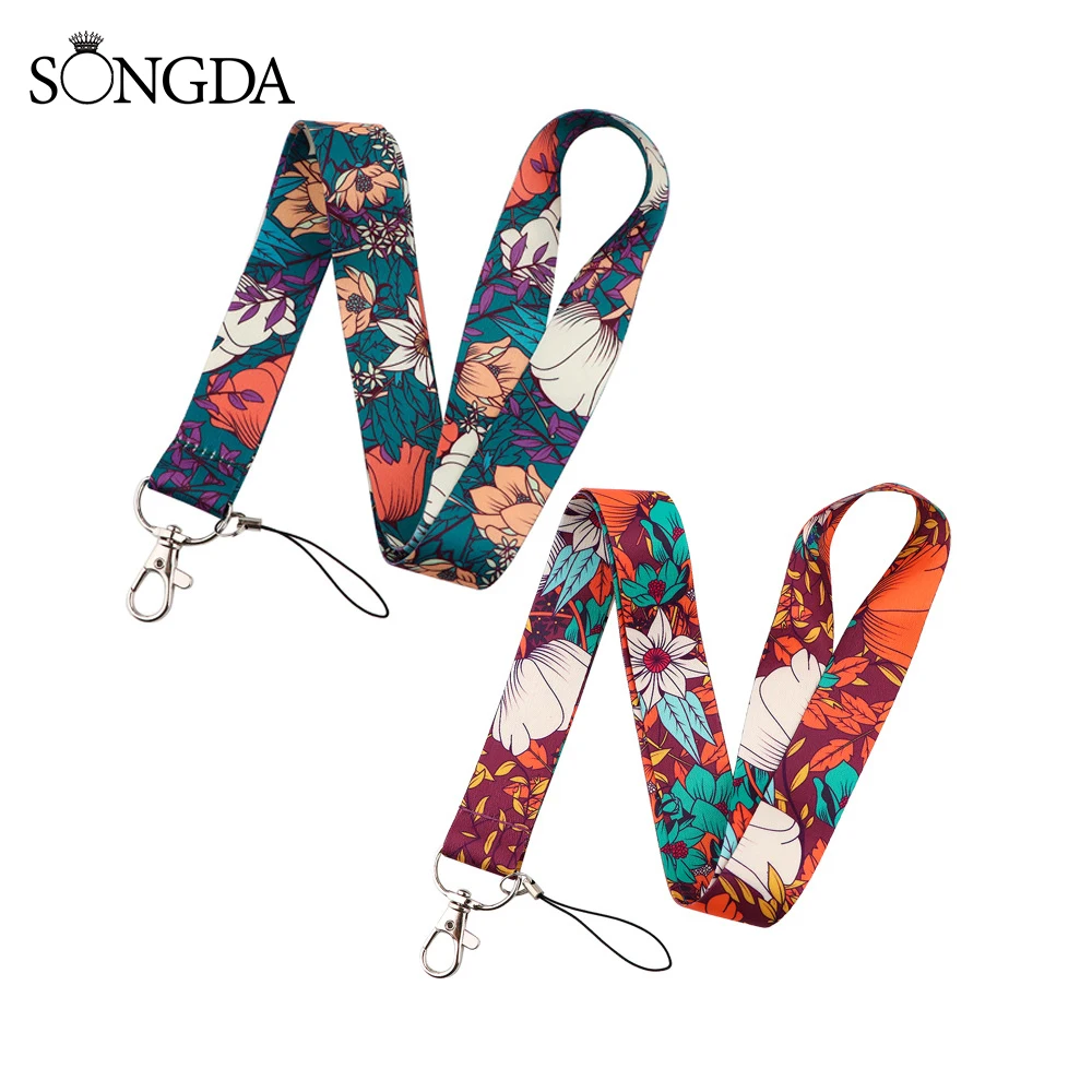 

Rose Flower Ribbon Keychain Lanyard Neck Straps ID Badge Holder Pendant Keyring Charm Mobile Phone Rope Key Chain Lariat Jewelry