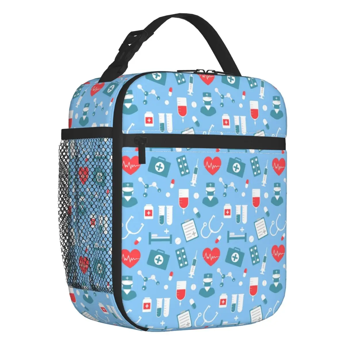 Nursing Pattern Insulated Lunch Tote Bag for Women Health Care Nursing Portable Thermal Cooler Food Lunch Box Work School Travel