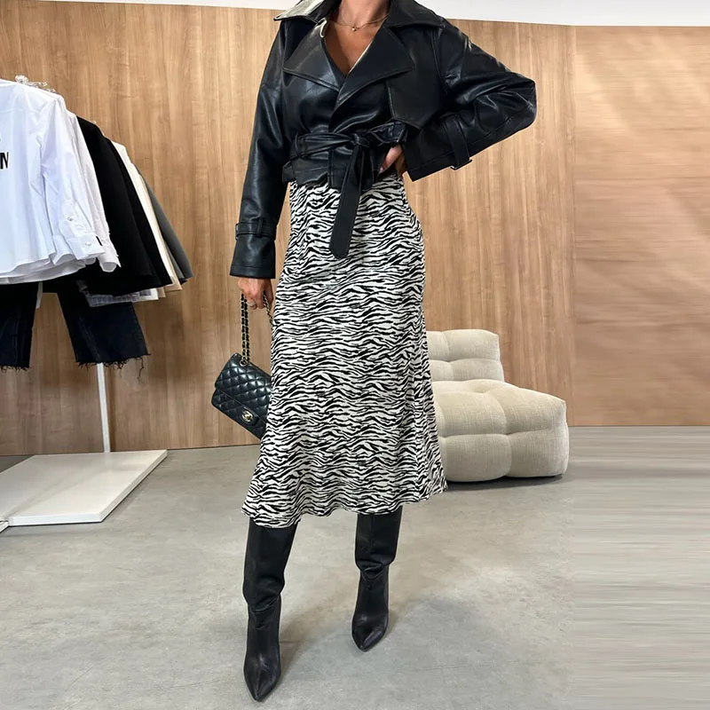 Осенне-зимняя новая женская мода юбки с высокой талией леопардовым принтом