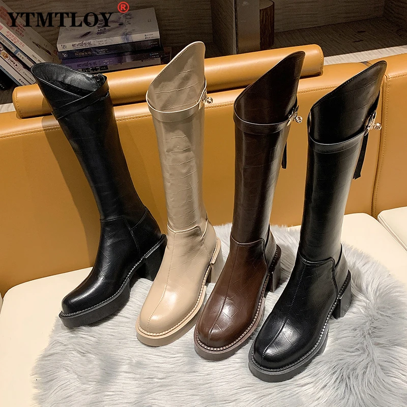 

Женские меховые сапоги до колен, с круглым носком, на молнии