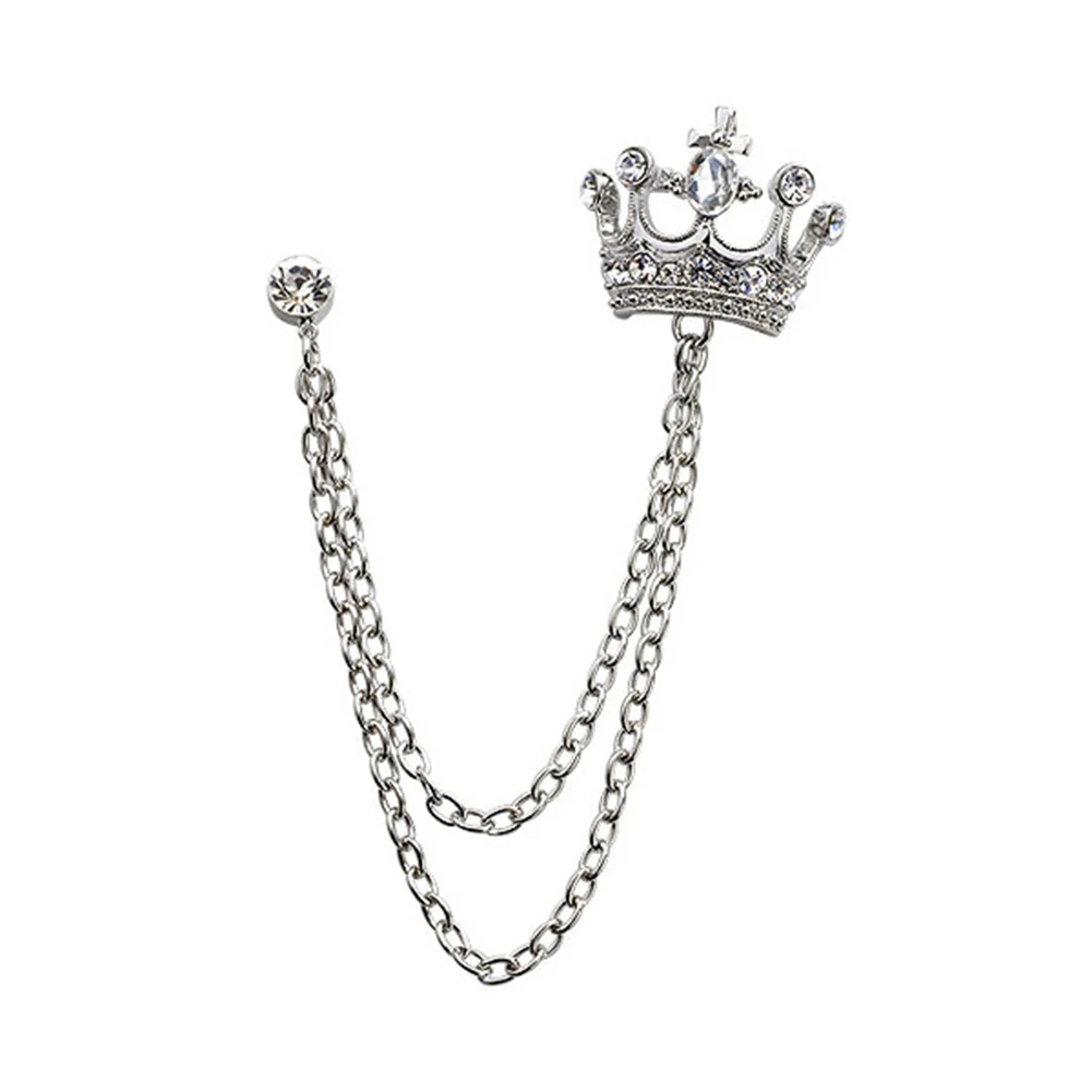 

Men's Crown Brooch With Rhinestone Chain Long Fashion Retro Brooch Suit Shirt Collar