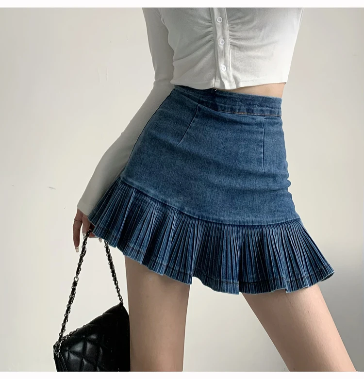 

Harajuku Punk Y2K Denim Mini Pleated Skirt Ladies Summer High Waist Jeans Shorts Skirts Women Ruffles Fashion Korean sexy skirt