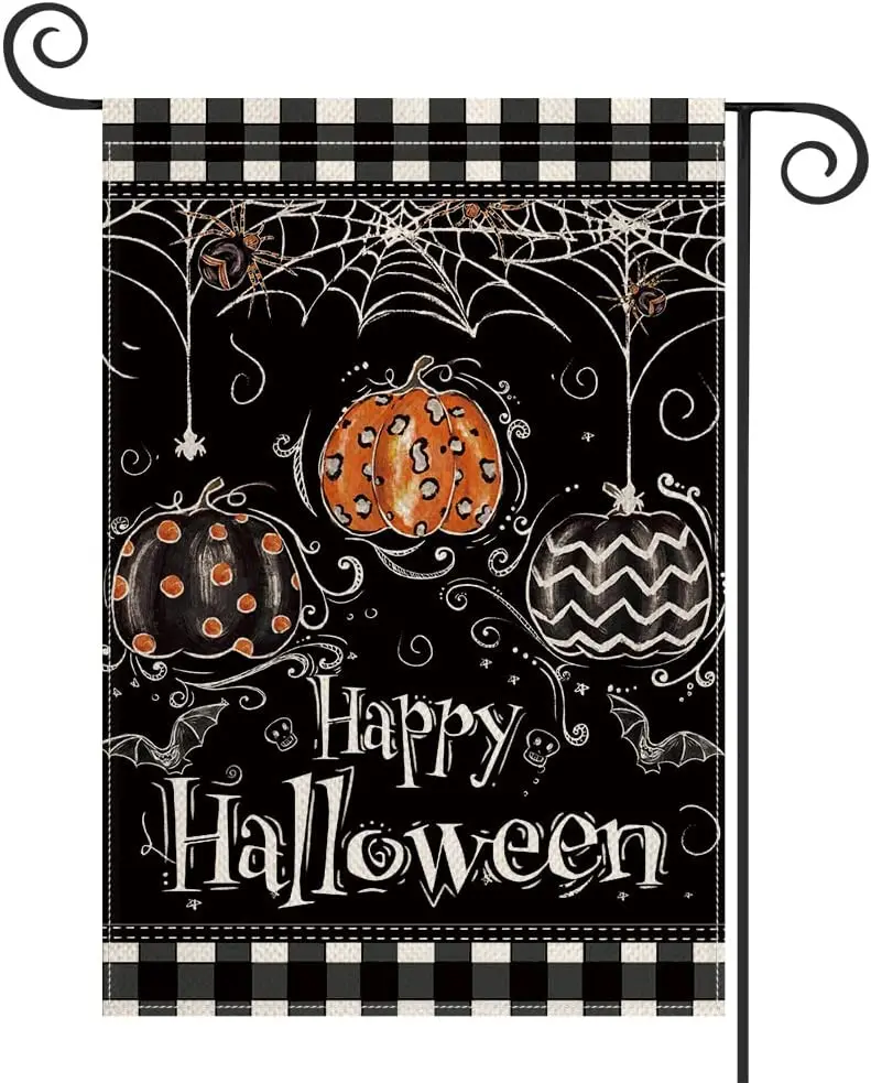 

Colorlife Happy Halloween Garden Flag Double Sided Buffalo Plaid Pumpkin Party Small Yard Outdoor Decoration 12x18 Inch