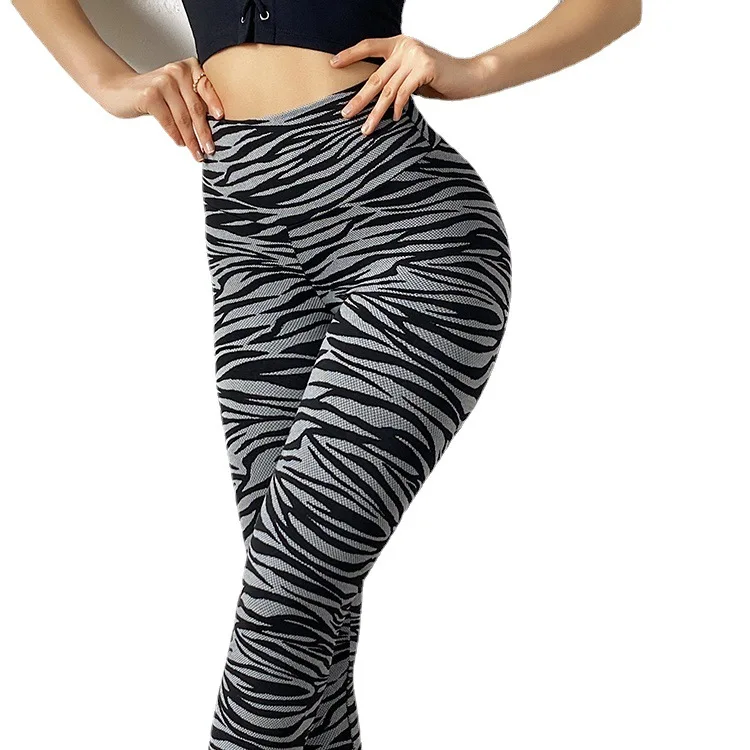 Women Sports Yoga leggings Ladies Printed Wrinkle Trousers Running Pants Seamless Push up fitness Gym Trousers Hip Lifting